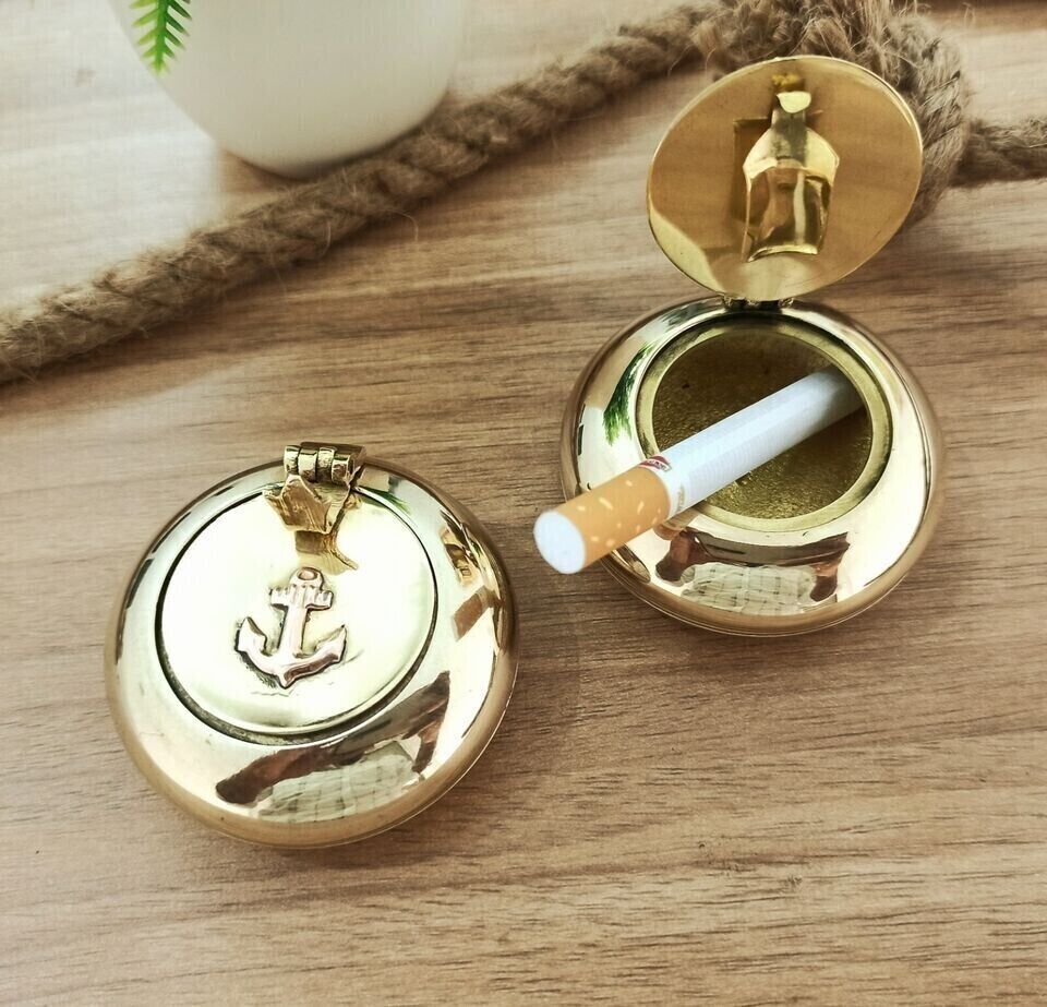 Vintage shiny brass anchor nautical ashtray cigar cigarette tobacco ashtray gift