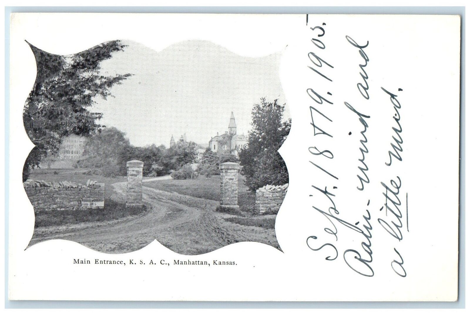 c1905's Main Entrance K.S.A.C. Manhattan Kansas KS Unposted Vintage Postcard