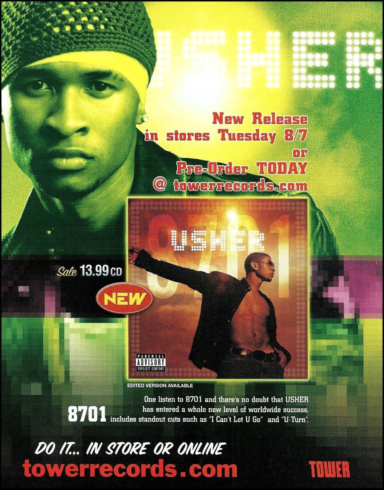 Usher 8701 Tower Records album advertisement 2001 R&B Singer 8 x 11 ad print