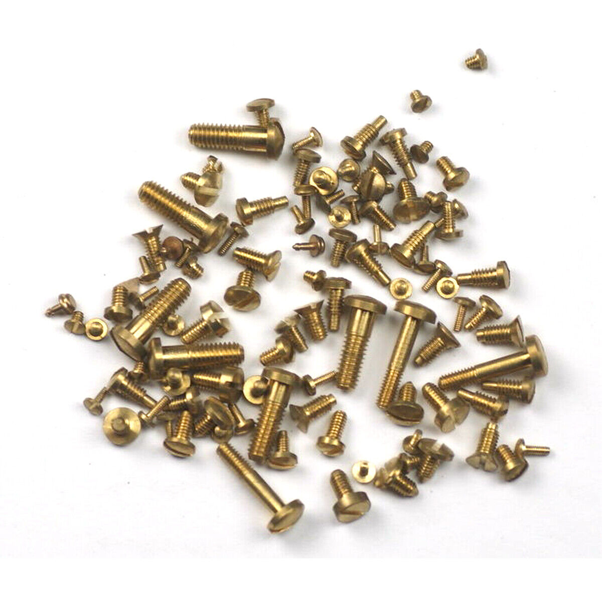 Clock screws x100 assorted BRASS for movements cases bells spares/repairs