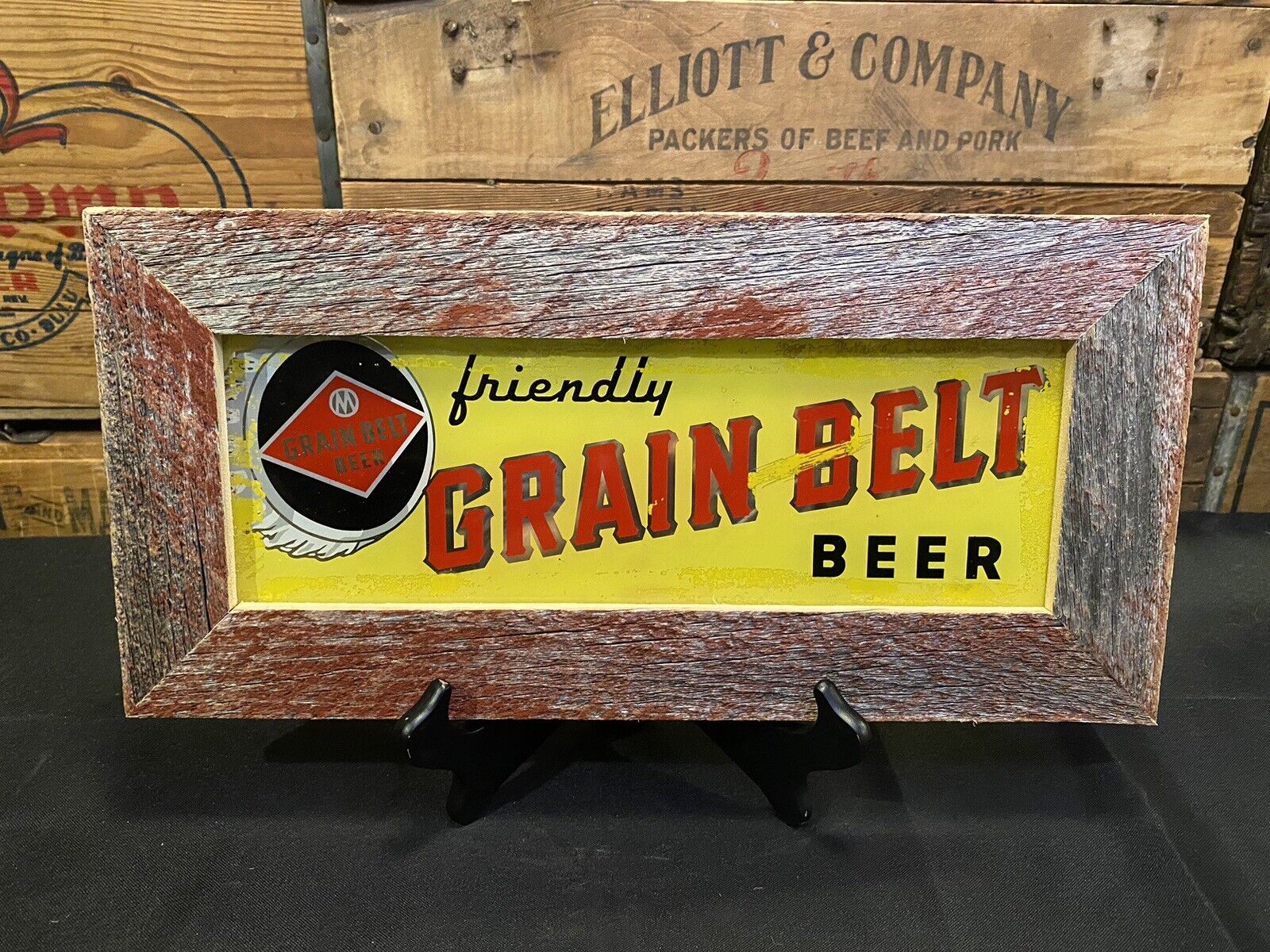 Vintage 1940’s Minneapolis Brewing Co., Grain Belt Beer ROG Back Bar Sign Framed