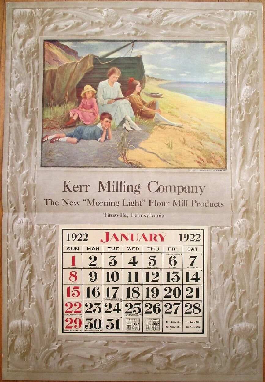 Titusville, PA 1922 Advertising Calendar 19x28 Poster Milling Flour Pennsylvania