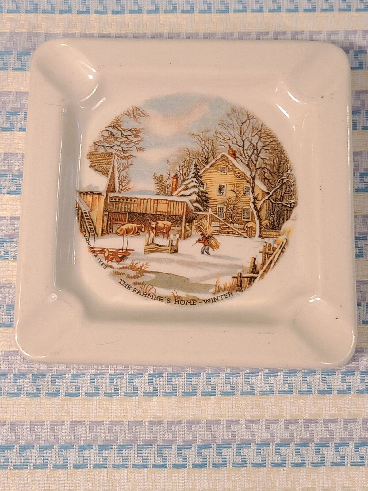 Vintage Currier and Ives Ashtray The Farmer & Home Winter 4½\