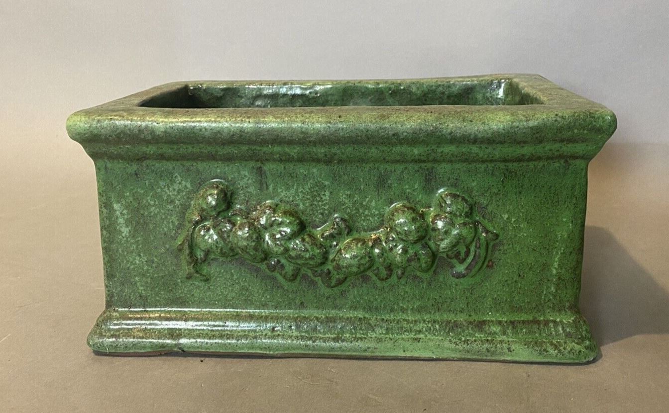 Vintage Antique Green Glazed Terra Cotta Planter Vase