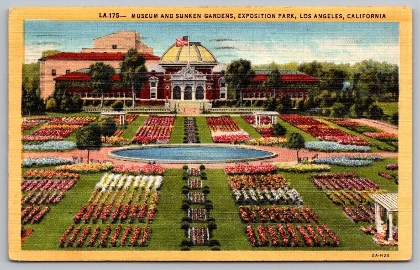 Museum Sunken Gardens Exposition Park Los Angeles California Ca Linen Postcard