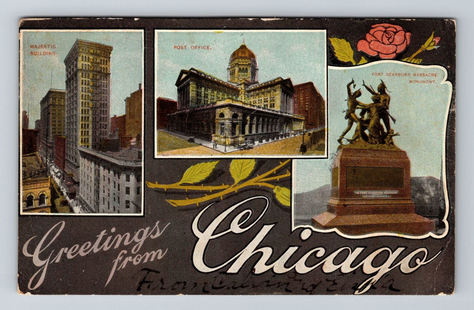 Chicago IL-Illinois, LARGE LETTER Greetings Majestic Building Vintage Postcard