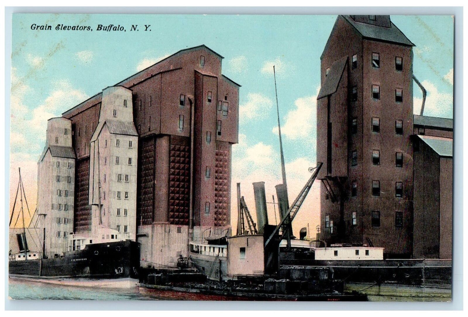 c1950's Grain Elevators Building Boat Ferry Buffalo New York NY Posted Postcard