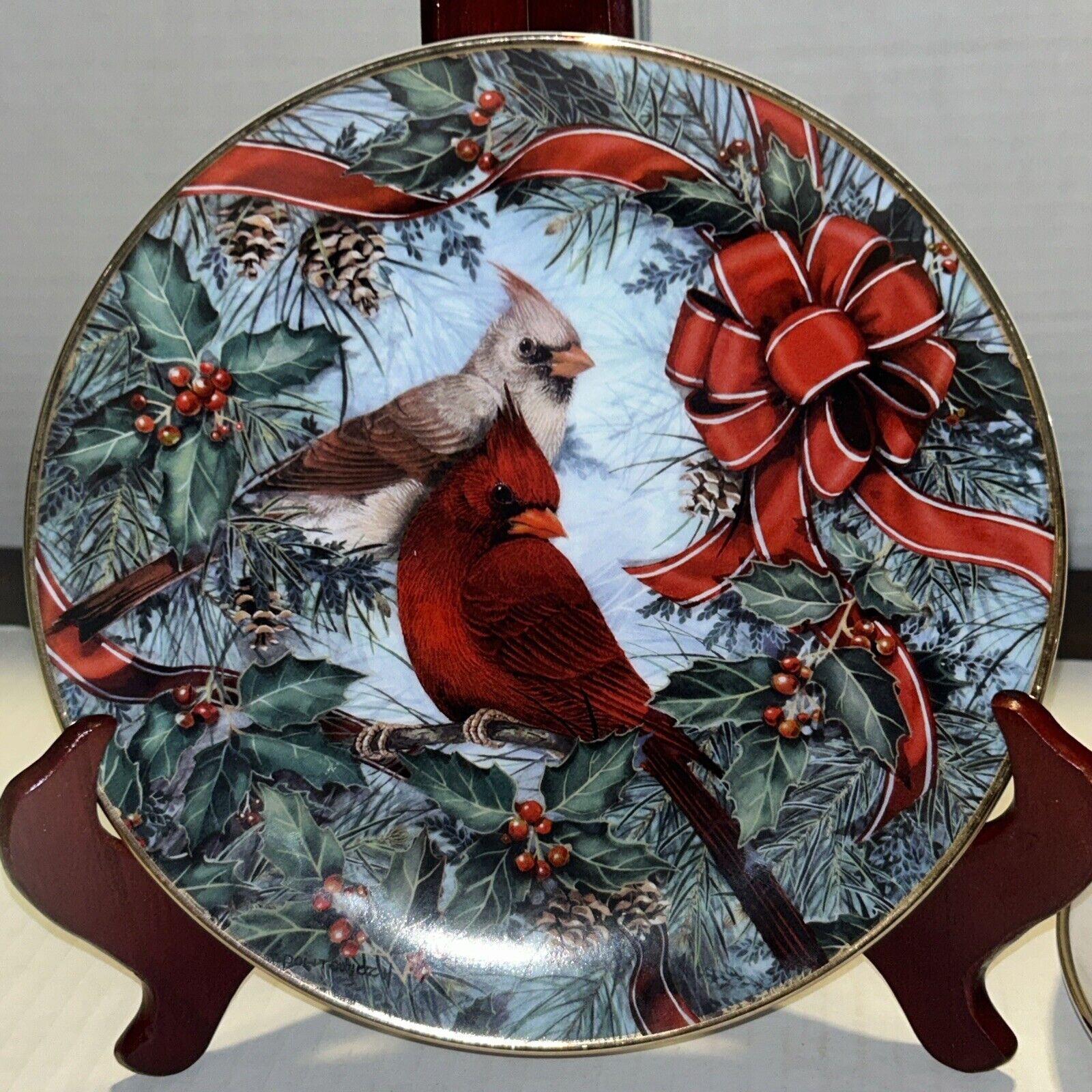 The Franklin Mint Heirloom COLLECTIBLE “Cardinals in the Holly” Plate NUMBERED