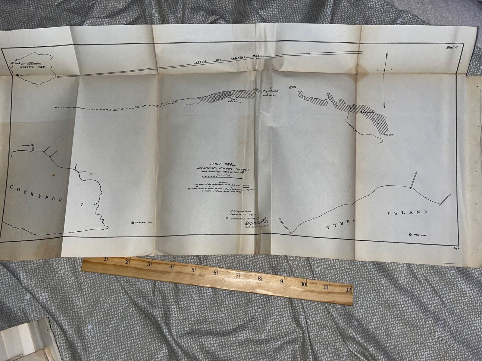 Antique 1891 Map: Tybee Knoll Savannah Harbor Georgia GA US Corps Of Engineers