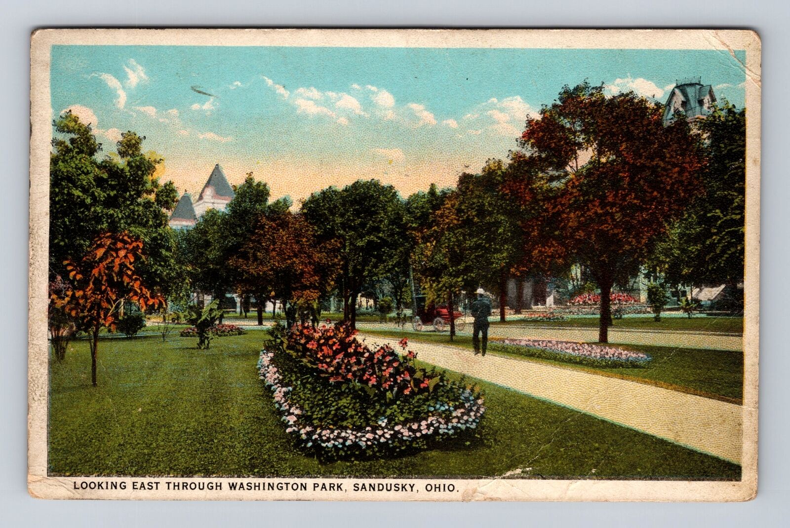 Sandusky OH-Ohio, Looking East through Washington Park, Antique Vintage Postcard