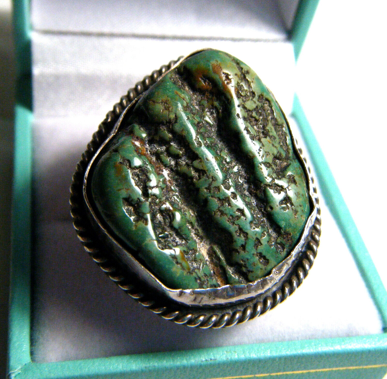 RARE H Harrison Yazzie Navajo Royston Turquoise Nugget Wide Sterling Sz 10 Ring