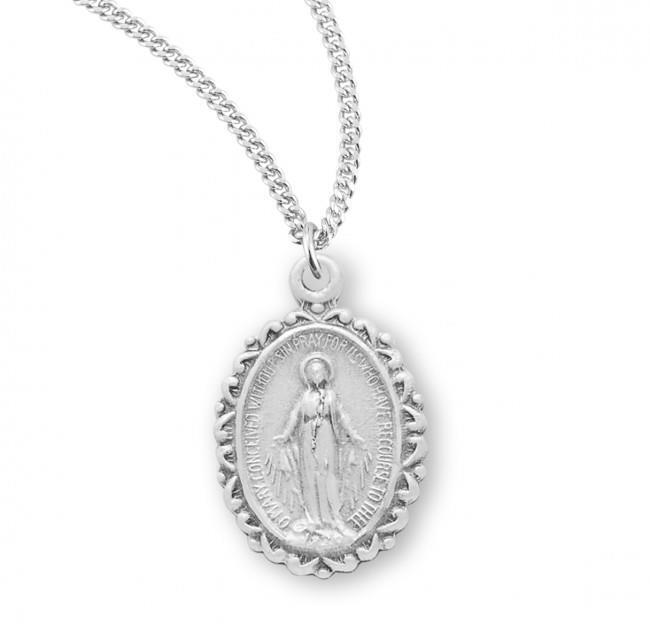 Classic Sterling Silver Oval Miraculous Medal Size 0.7in x 0.4in