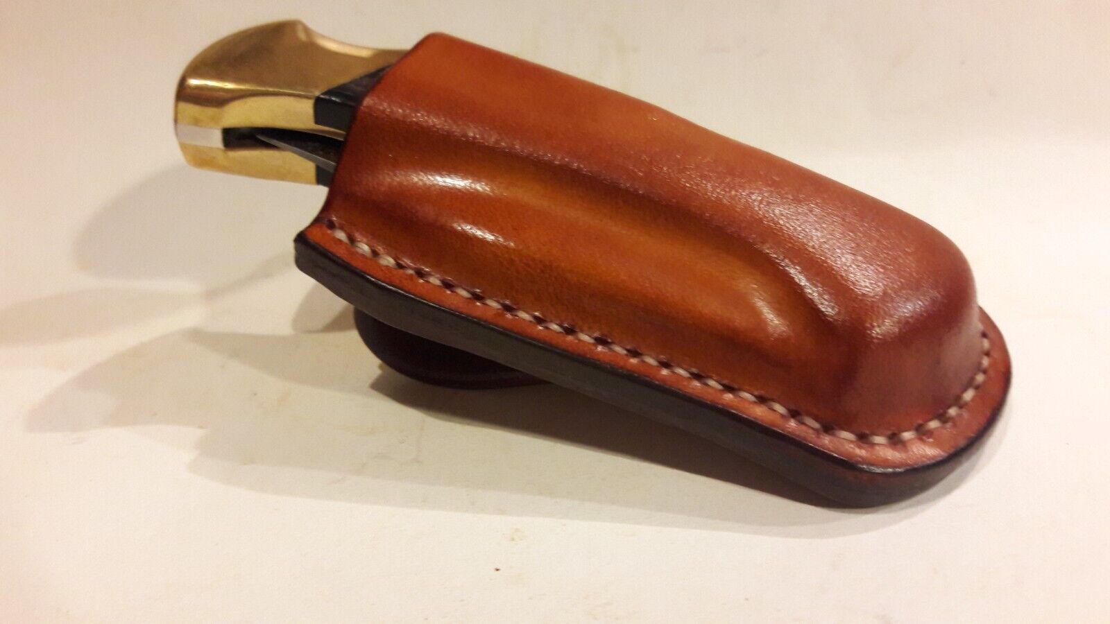 Buck 112 Ranger Custom Leather sheath, handmade, vertical carry Saddle Brown
