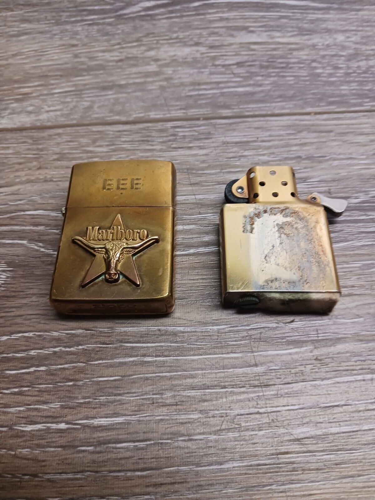 Rare Vintage Early 1990s Brass Zippo Marlboro Longhorn Lighter With Initials EEE