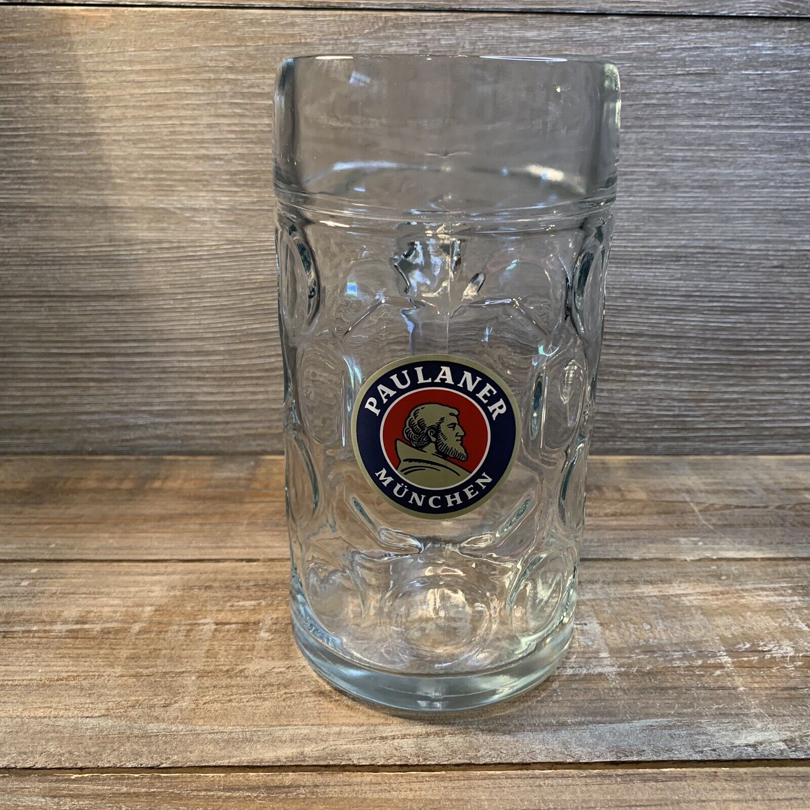 Paulaner Munchen 1 Liter Dimpled German Munich Beer Stein Glass Used  (Mug Cup)