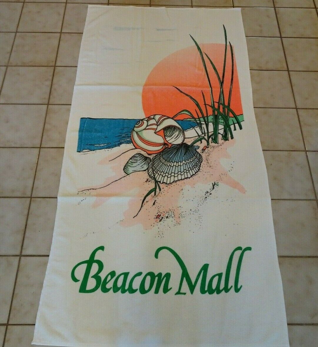 Vintage Advertising BEACH TOWEL Seashells Beacon Mall Vibrant Colors Ocean Sea