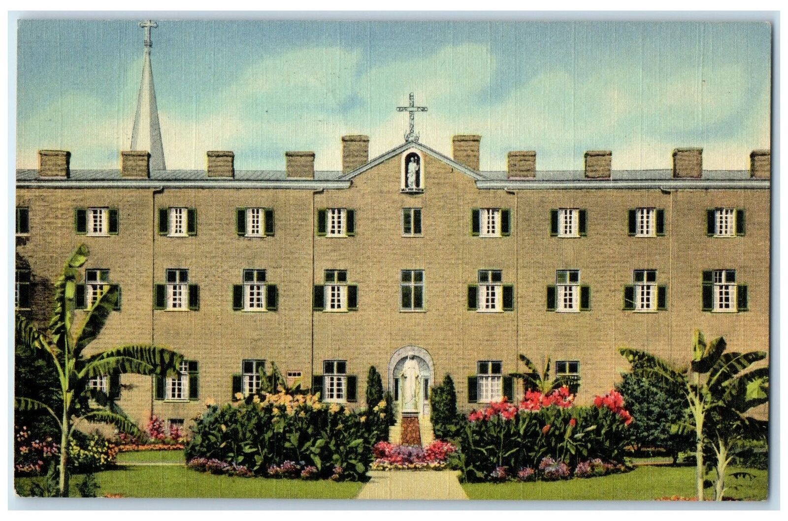 1949 Our Lady Of Gethsemani Exterior Trappist Kentucky KY Posted Trees Postcard