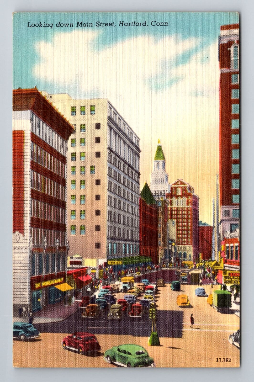Hartford CT-Connecticut, Looking Down Main Street, Antique Vintage Postcard