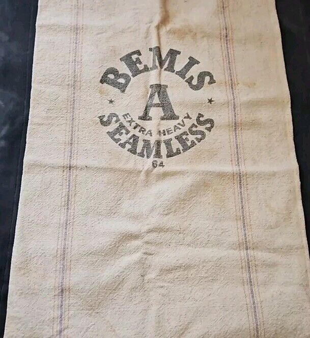 Vintage Bemis A Seamless Extra Heavy Feed Seed Sack Cotton 40” X 19” Canvas 64
