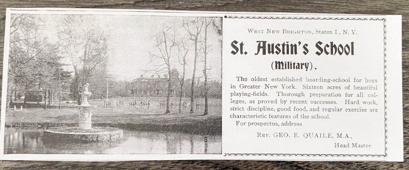 1897Ad~ST.AUSTIN'S MILITARY SCHOOL West New Brighton,Staten Island,NY Geo.Quaile