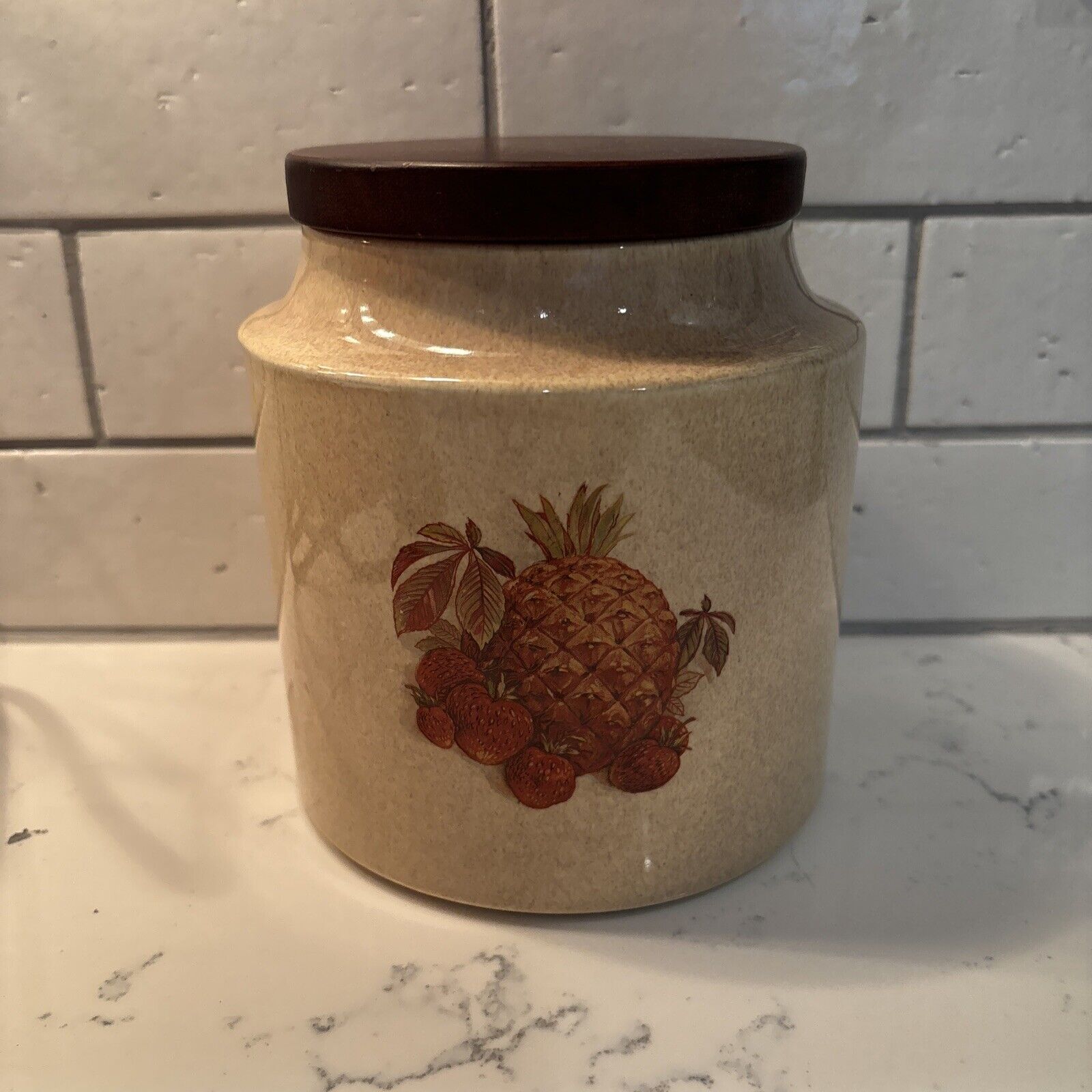 Vintage MCM Hyalyn USA Canister W/ Lid Pinneapple Strawberry Cottage Core