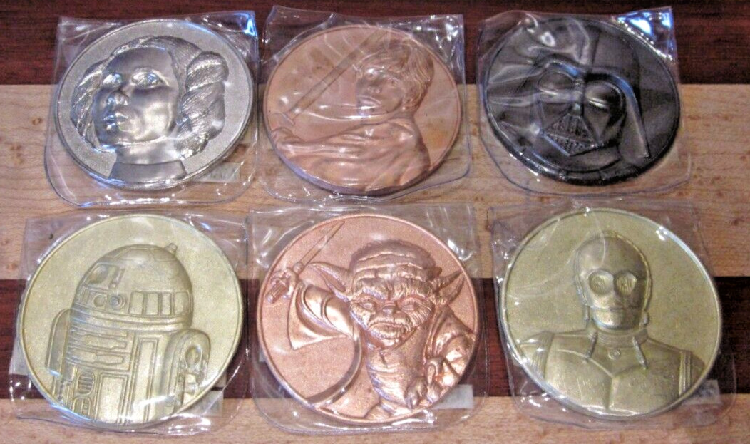 Set Of 6 Star Wars Coins W/ Sleeve & Barcode California Lottery Promotion