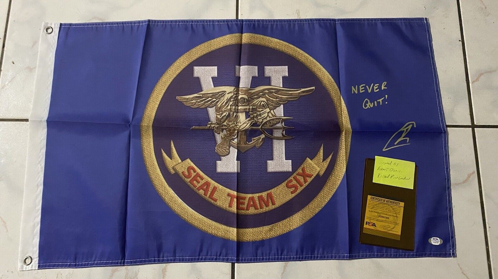 Robert O'Neill Signed Rare SEAL TEAM SIX Flag Inscribed 