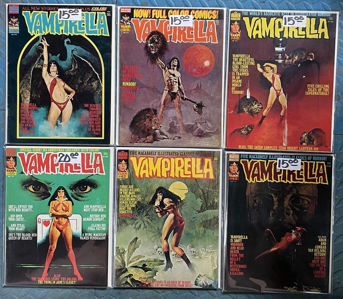 Vampirella #25,30,31,39,42,43,48,49 ORIGINAL Warren Comic Magazine  LOT of 8