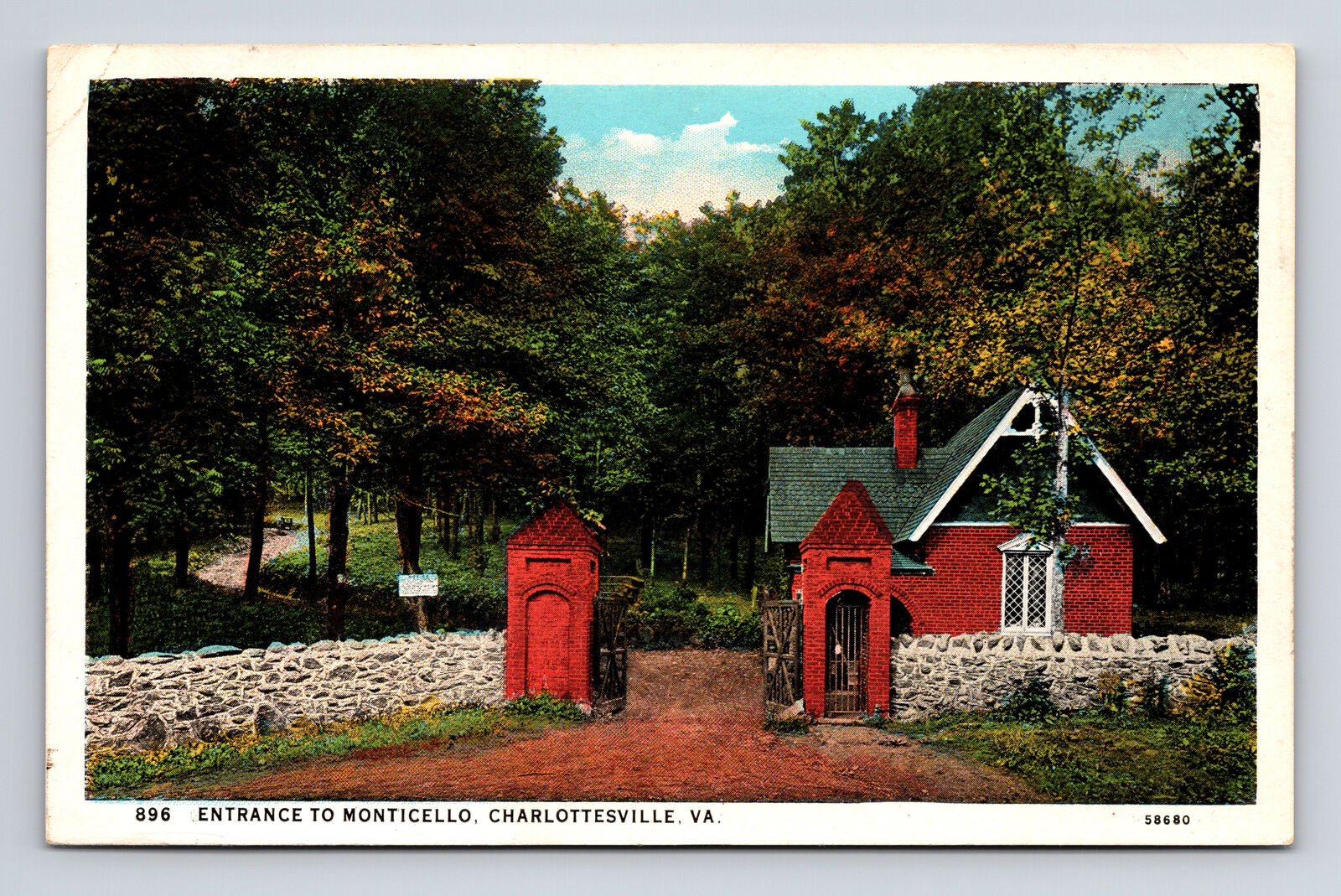WB Postcard Charlottesville VA Virginia Entrance to Monticello