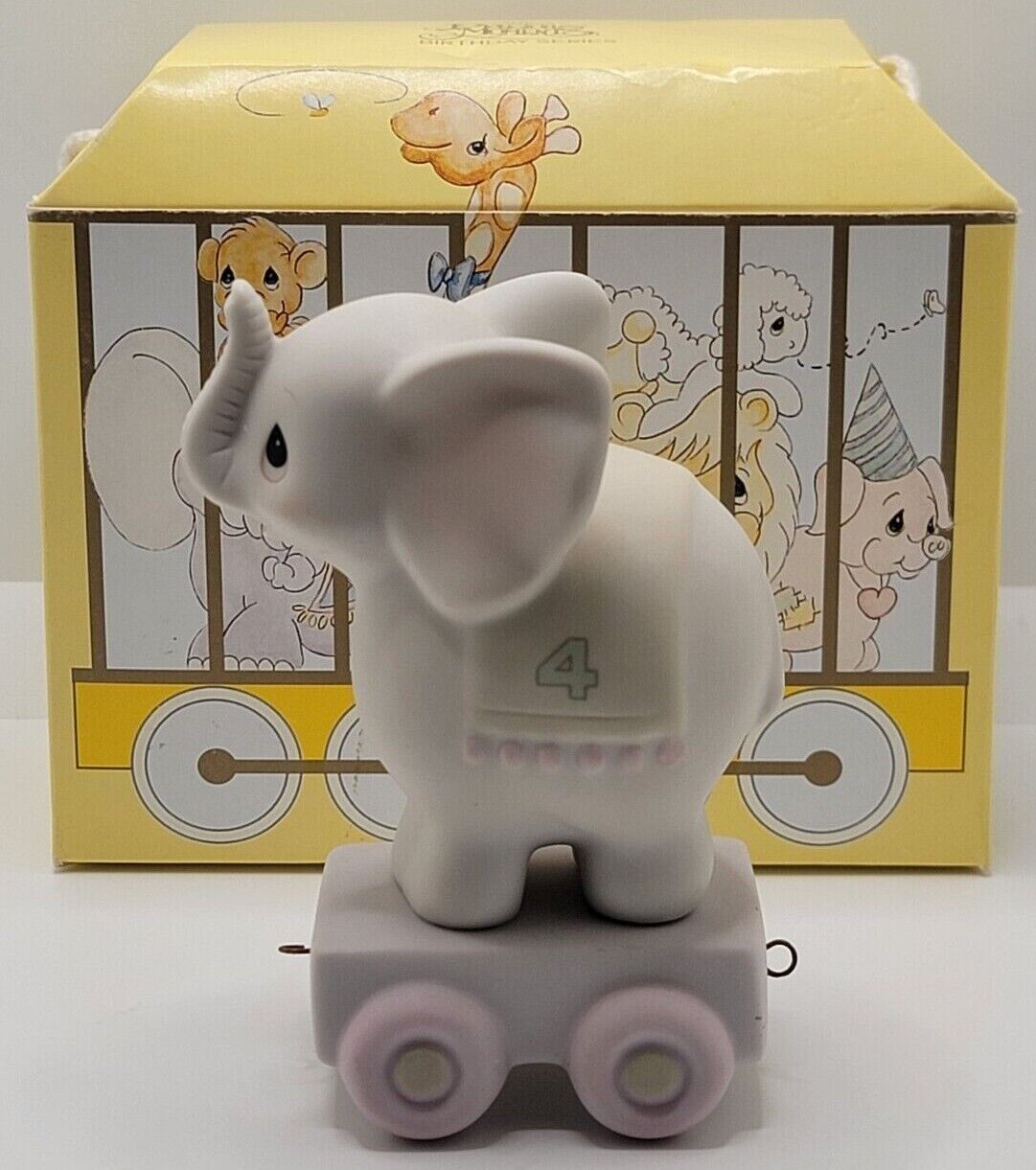Vintage 1985 Precious Moments Birthday Train Series Elephant 4 Year Old Figurine