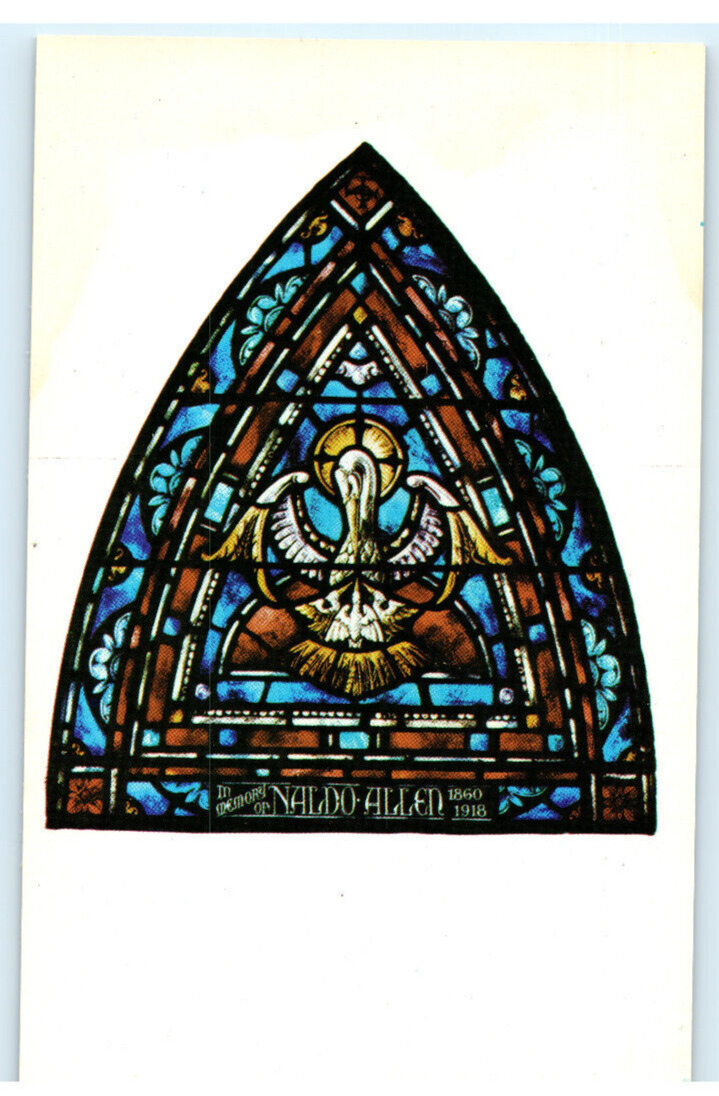 VTG Postcard RPPC 1st Presbyterian Church BHam AL, Pelican Piety Stained Glass