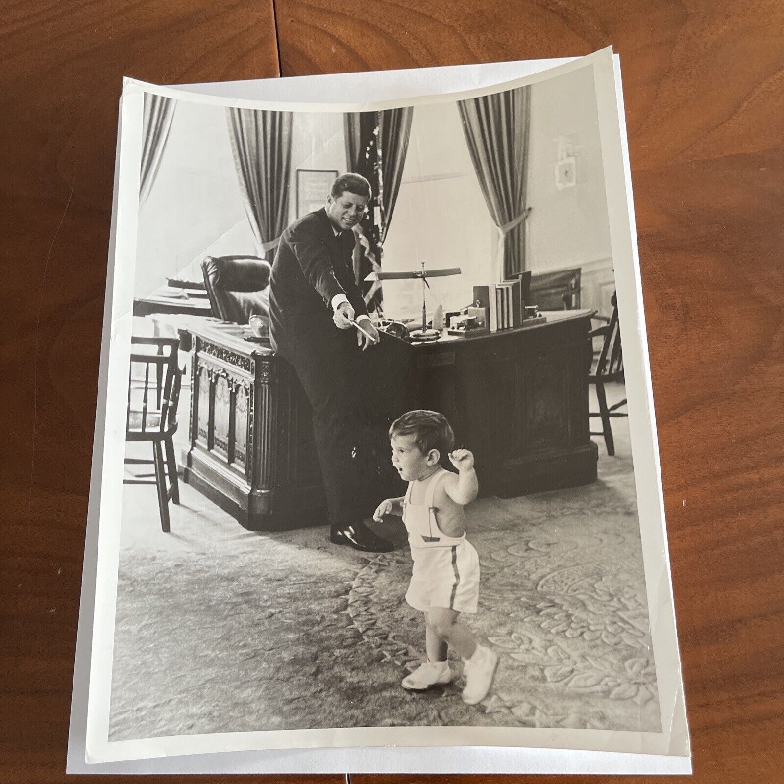1962 Historical Photo John Kennedy Jr. 18 month old in WHITE HOUSE OVAL OFFICE 