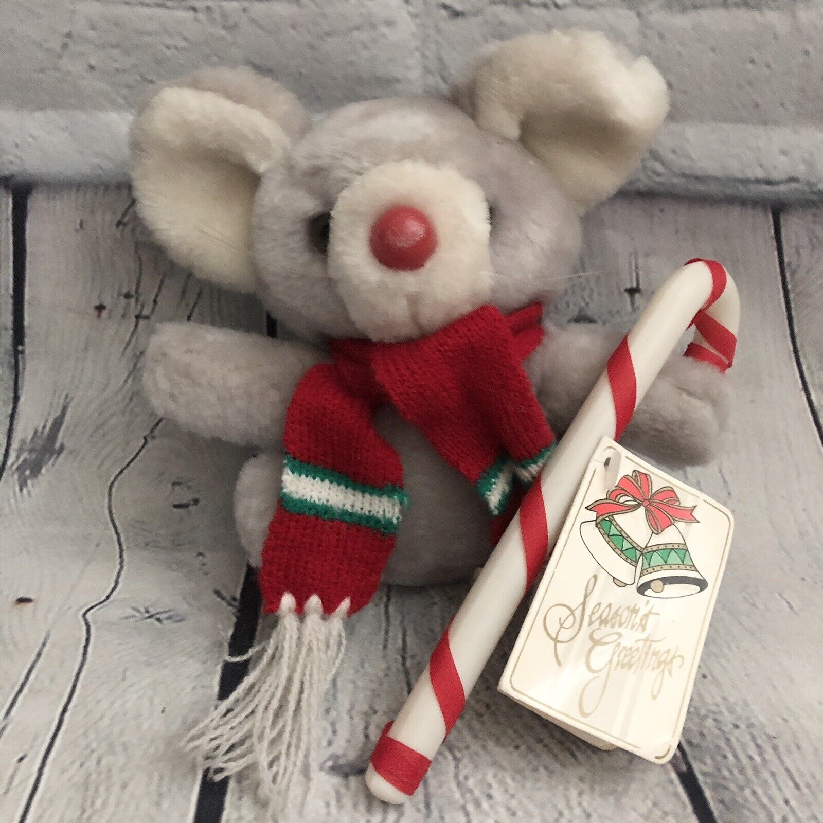 Vtg 1991/92 Holiday Mouse Stuffed Plush Joelson Industries Christmas Candy Cane