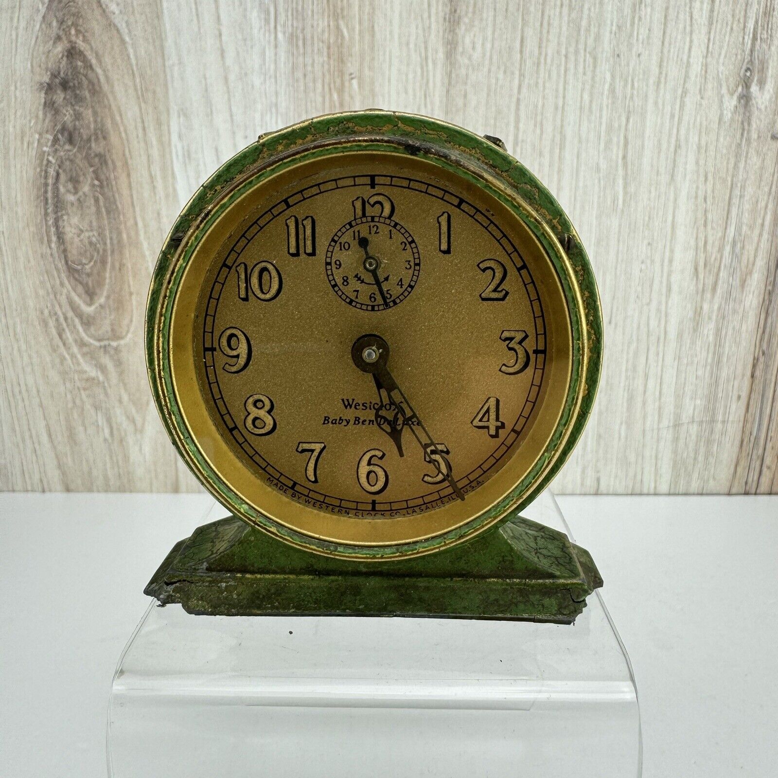 1927 Antique Green Westclox Baby Ben De Luxe Wind Up Alarm Clock UNTESTED FULLY