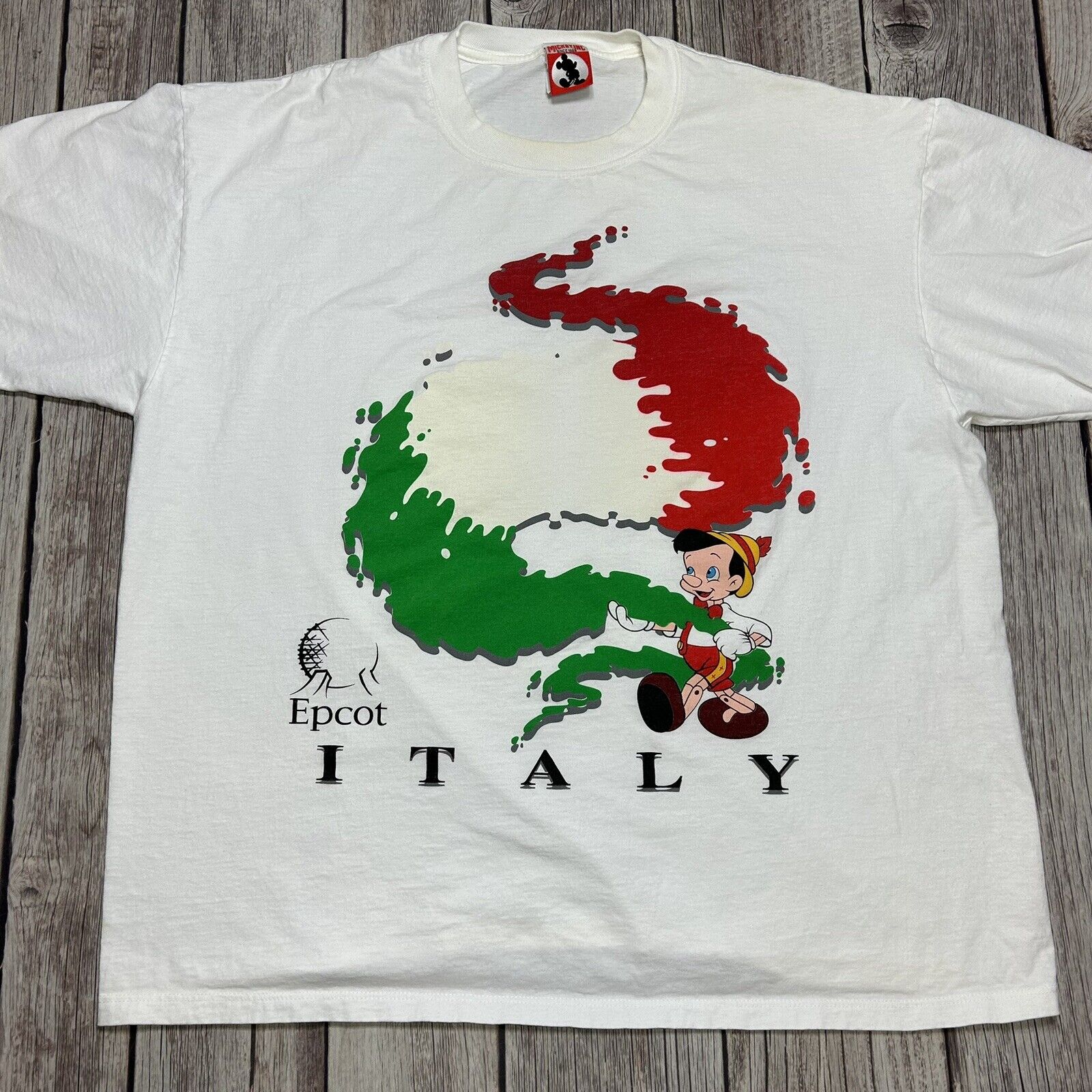 Vintage 90’s Mickey Inc Disney Epcot Italy Pinocchio White T-Shirt Adult XL USA