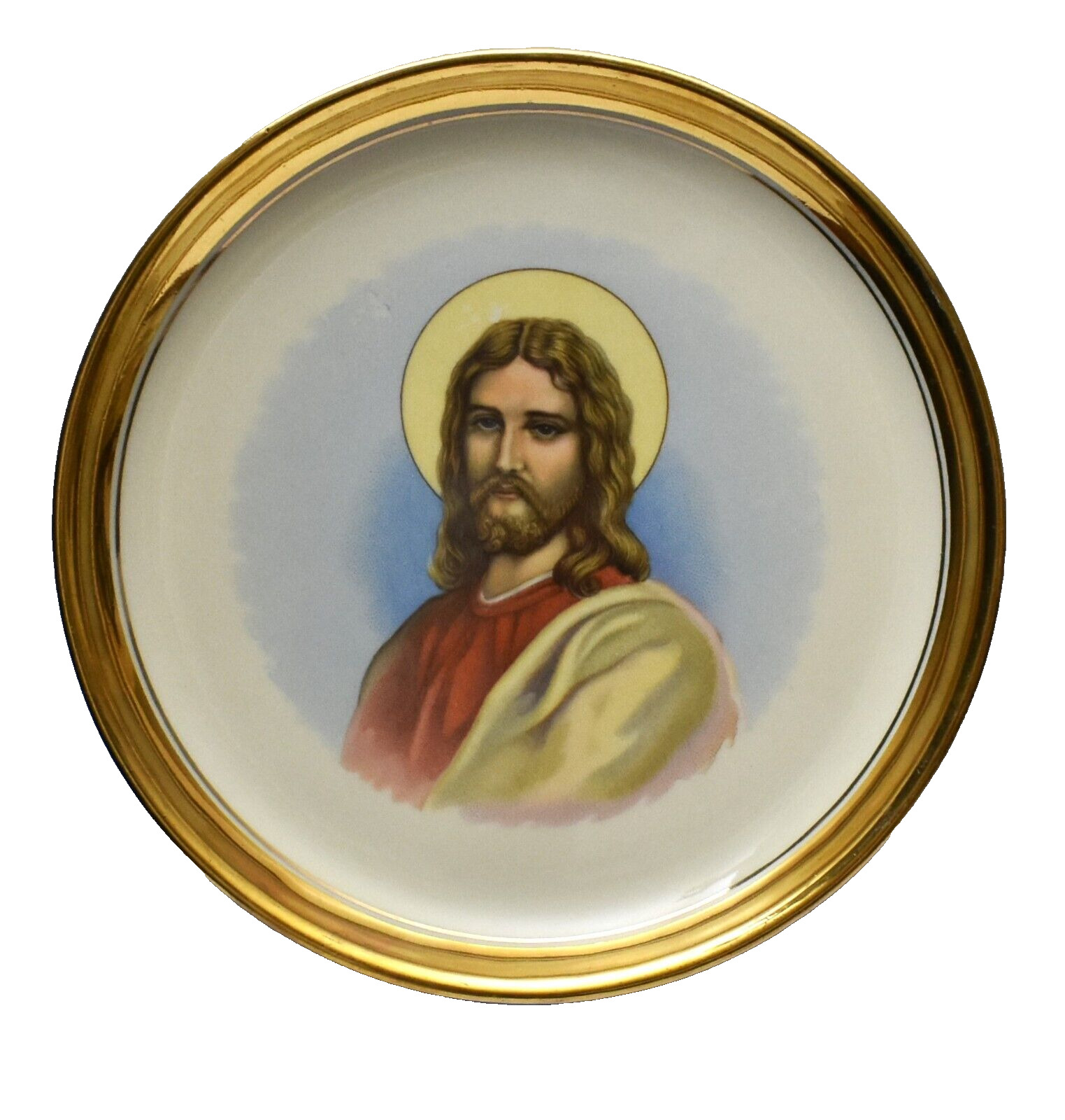 Antique Vintage Mid-Century Hyalyn Porcelain Plate 24K Gold Trim Jesus 8 1/4\