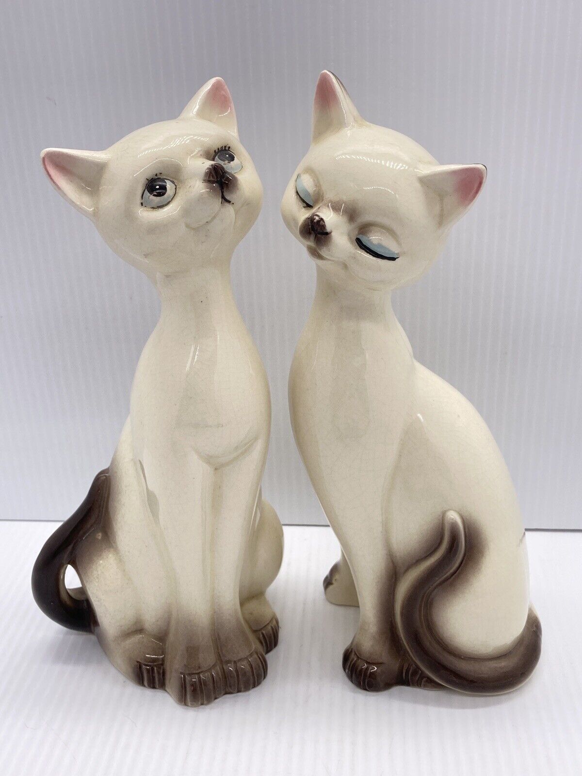 Vintage Set of 2 SIAMESE CATS Stamped JAPAN -9 3/4” TALL- Retro MCM Kitsch Pair