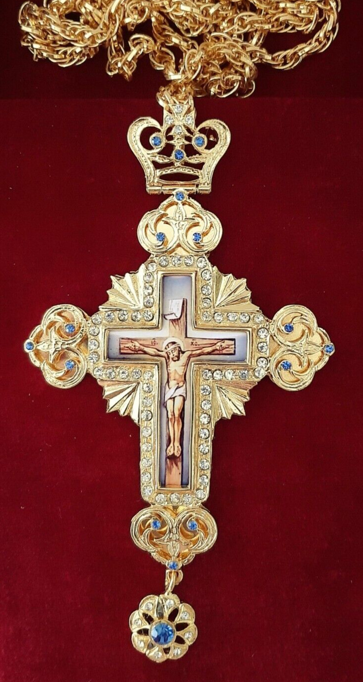 Orthodox Priest Pectoral Cross Goldplated Red Stones