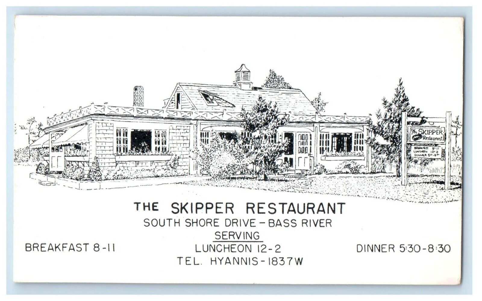 c1910's The Skipper Restaurant South Shore Drive Bass River Antique Postcard