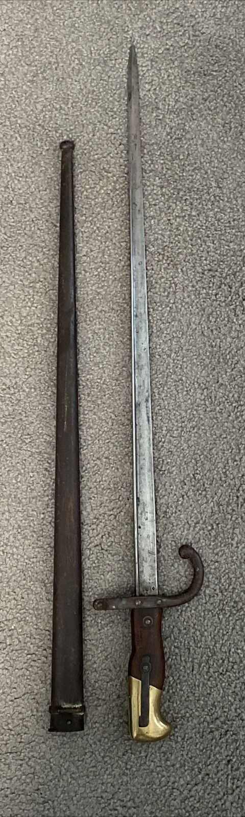 French Antique M1874 Sword Bayonet w Scabbard for Gras Rifles Made in 1879