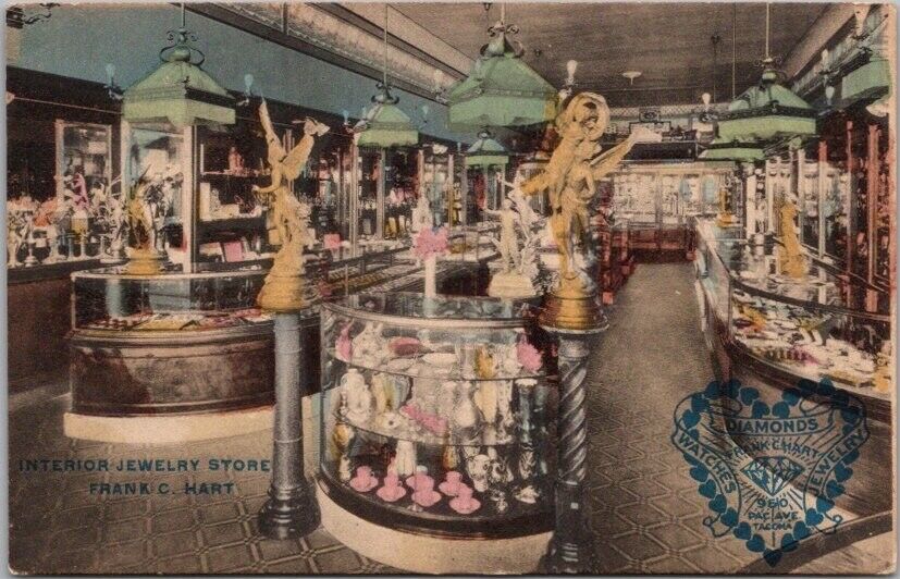 1908 TACOMA, Washington Postcard FRANK C. HART JEWELRY STORE Interior View