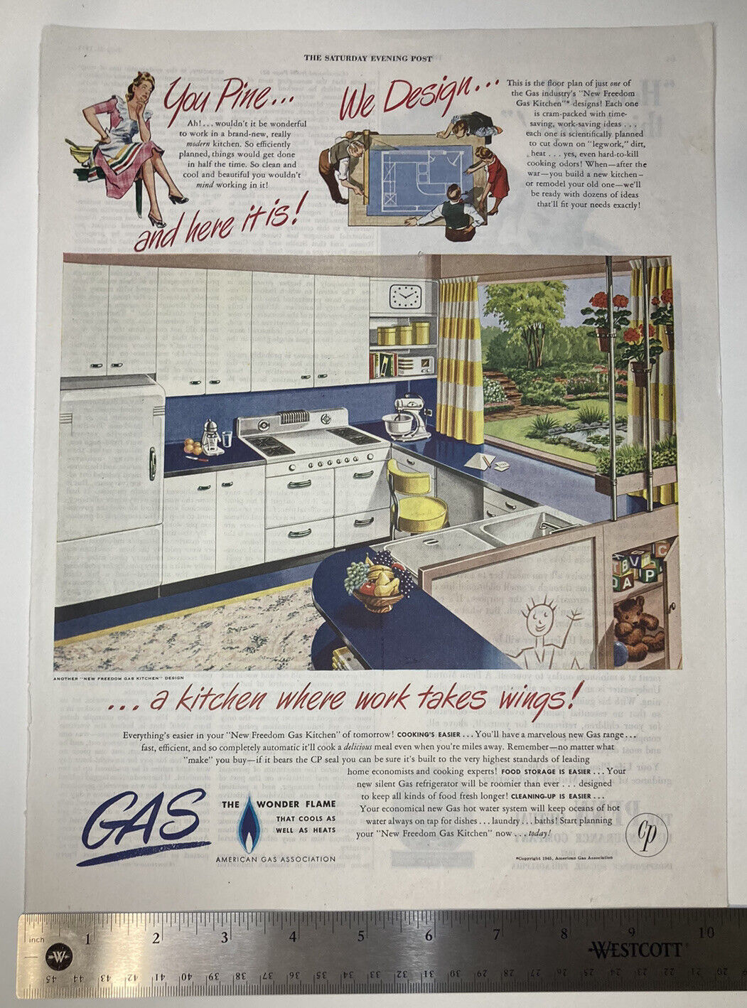 VINTAGE 1945 Print Ad American Gas Association, Kitchen Penn Mutual 10x14