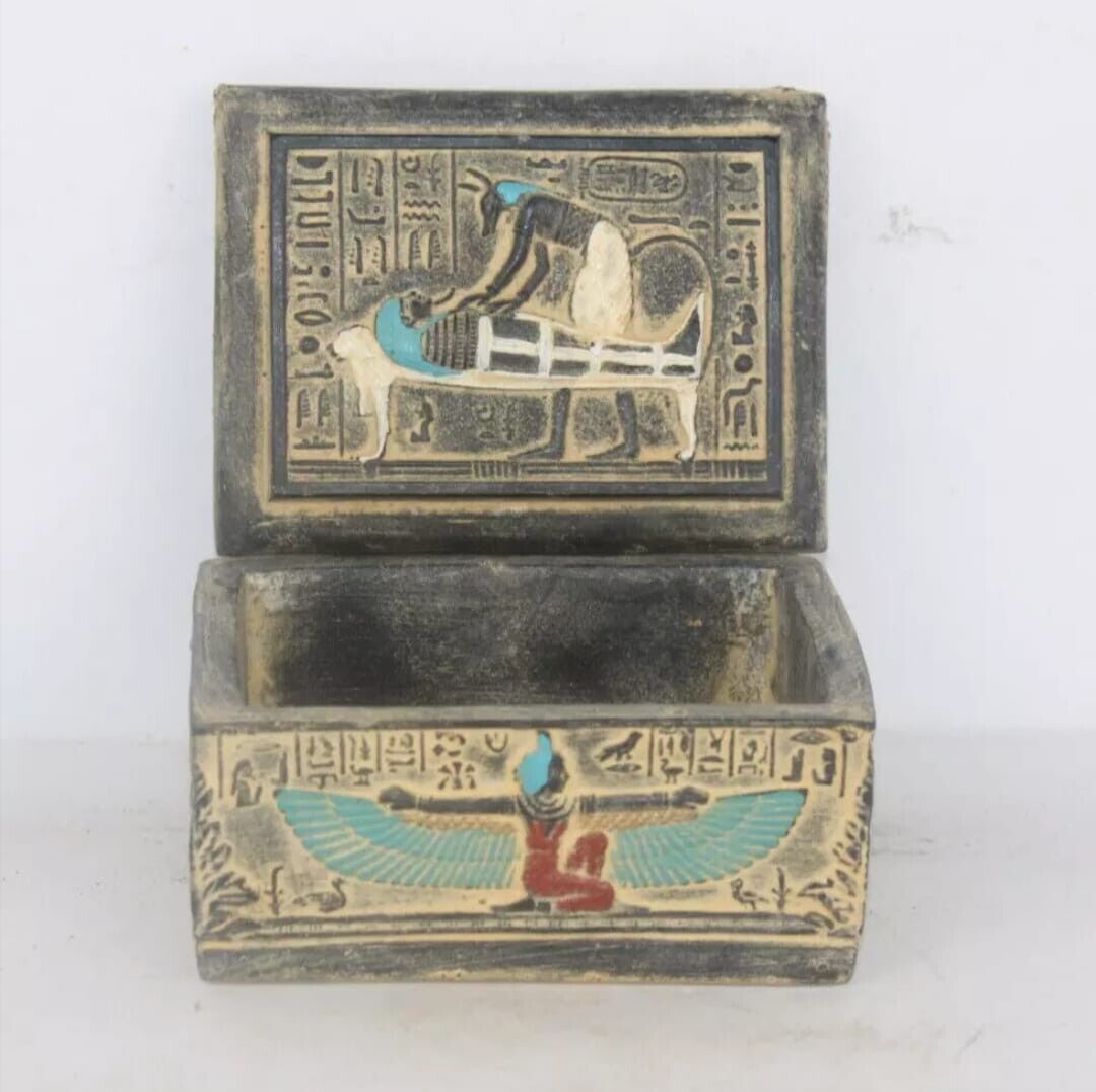 Rare Ancient Egyptian Mummification Box Pharaoh Isis Anubis Antique Jewelry Box