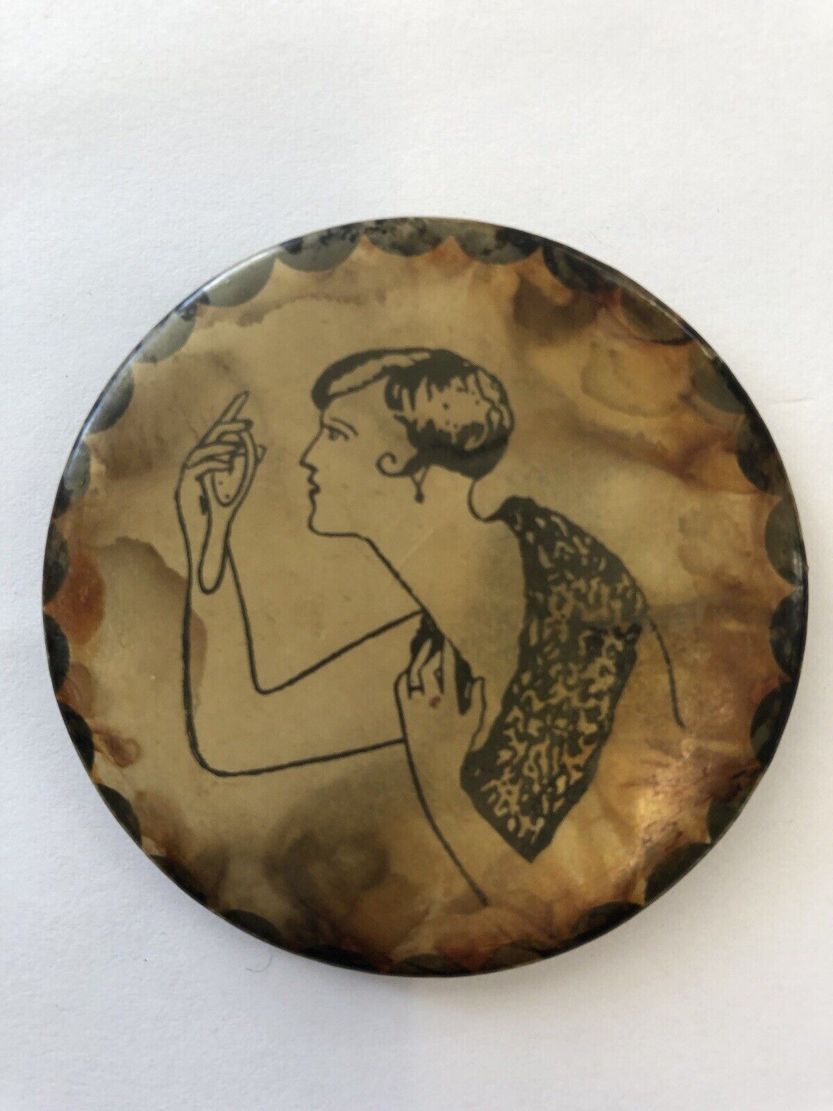 Vintage RARE 1920s Art Deco Compact Mirror Risque Image When Turned