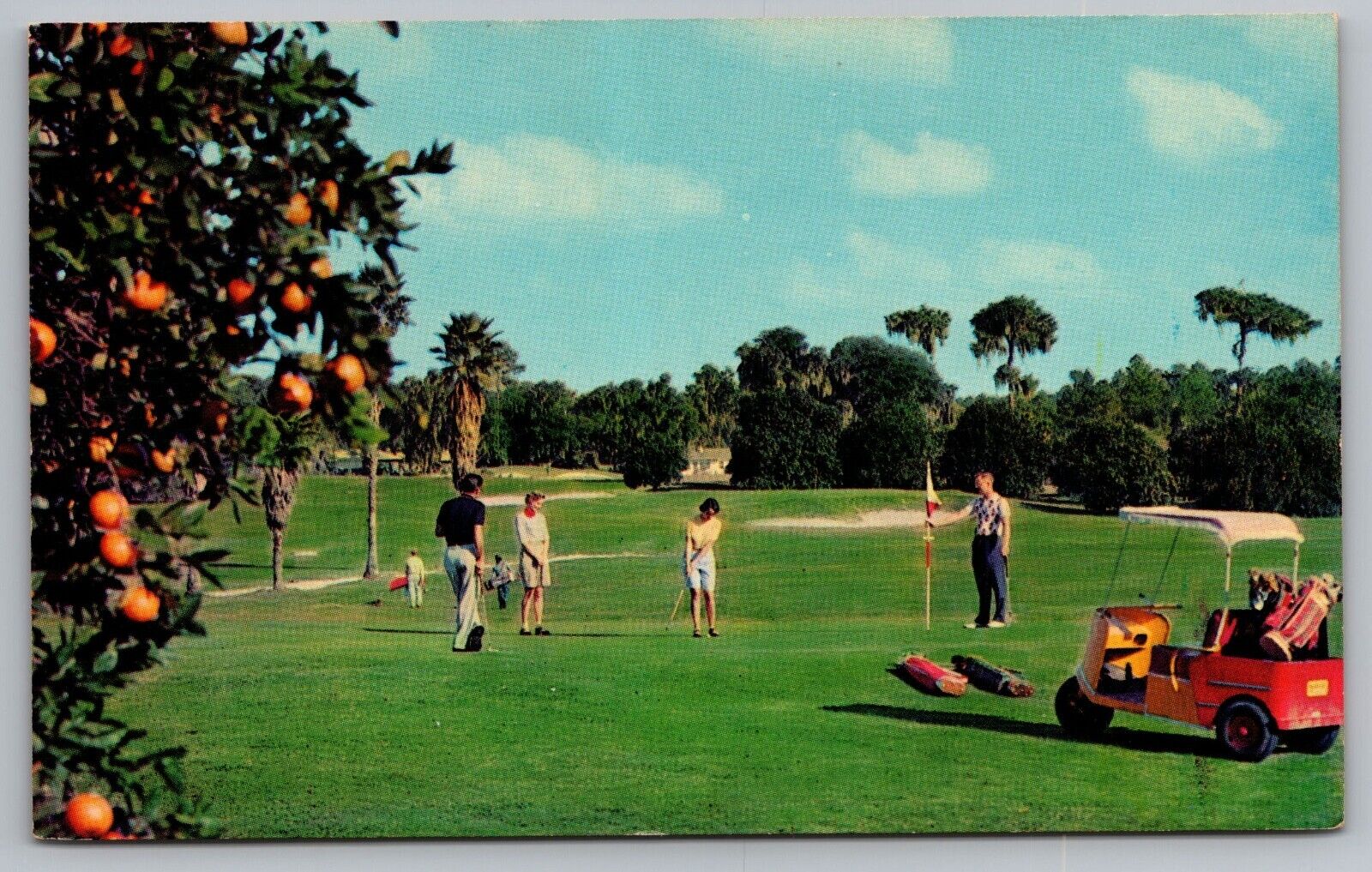 Postcard Golfing in Florida Orange Tree Golf Cart
