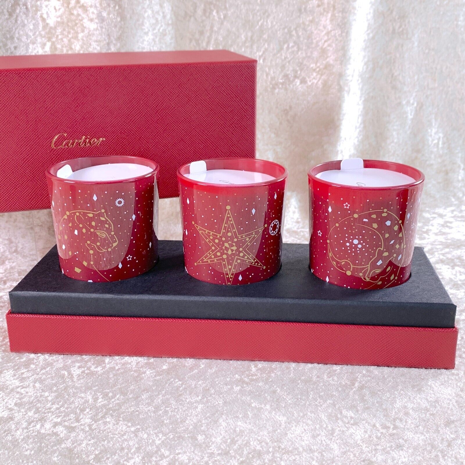 Set of 3 Cartier Aromatic Candle Panthere Red Authentic VIP Gift Item w/Box