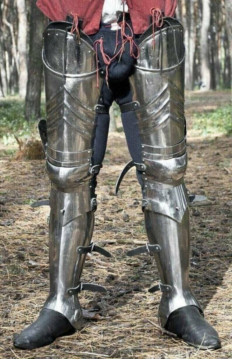 Medieval Gothic Leg Armor Full 18GA Steel knight Greaves Crusader SCA LARP Armor