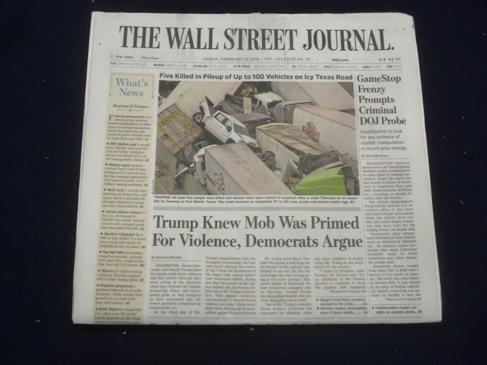 2021 FEBRUARY 12 THE WALL STREET JOURNAL -TRUMP KNEW MOP WAS PRIMED FOR VIOLENCE