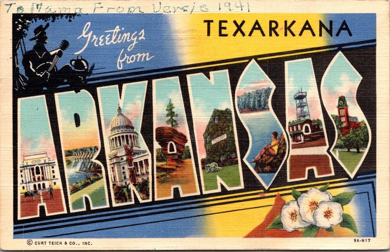 Texarkana AR-Arkansas, LARGE LETTER Greetings Vintage Souvenir Postcard V1