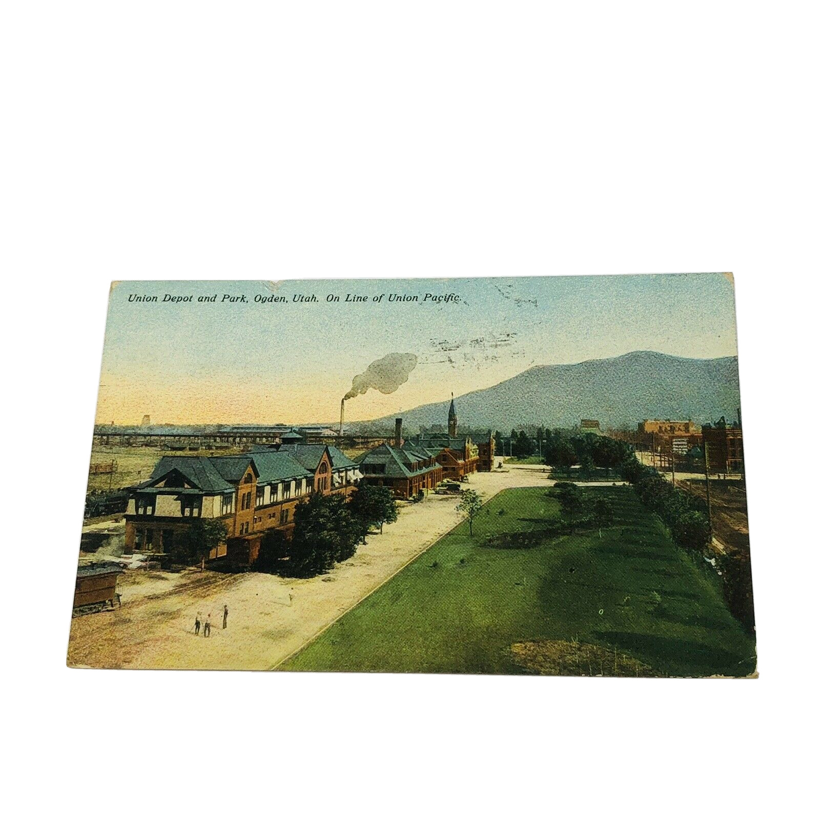 1911 Union Pacific Line Railroad Railway Train Depot & Park Ogden Utah Postcard